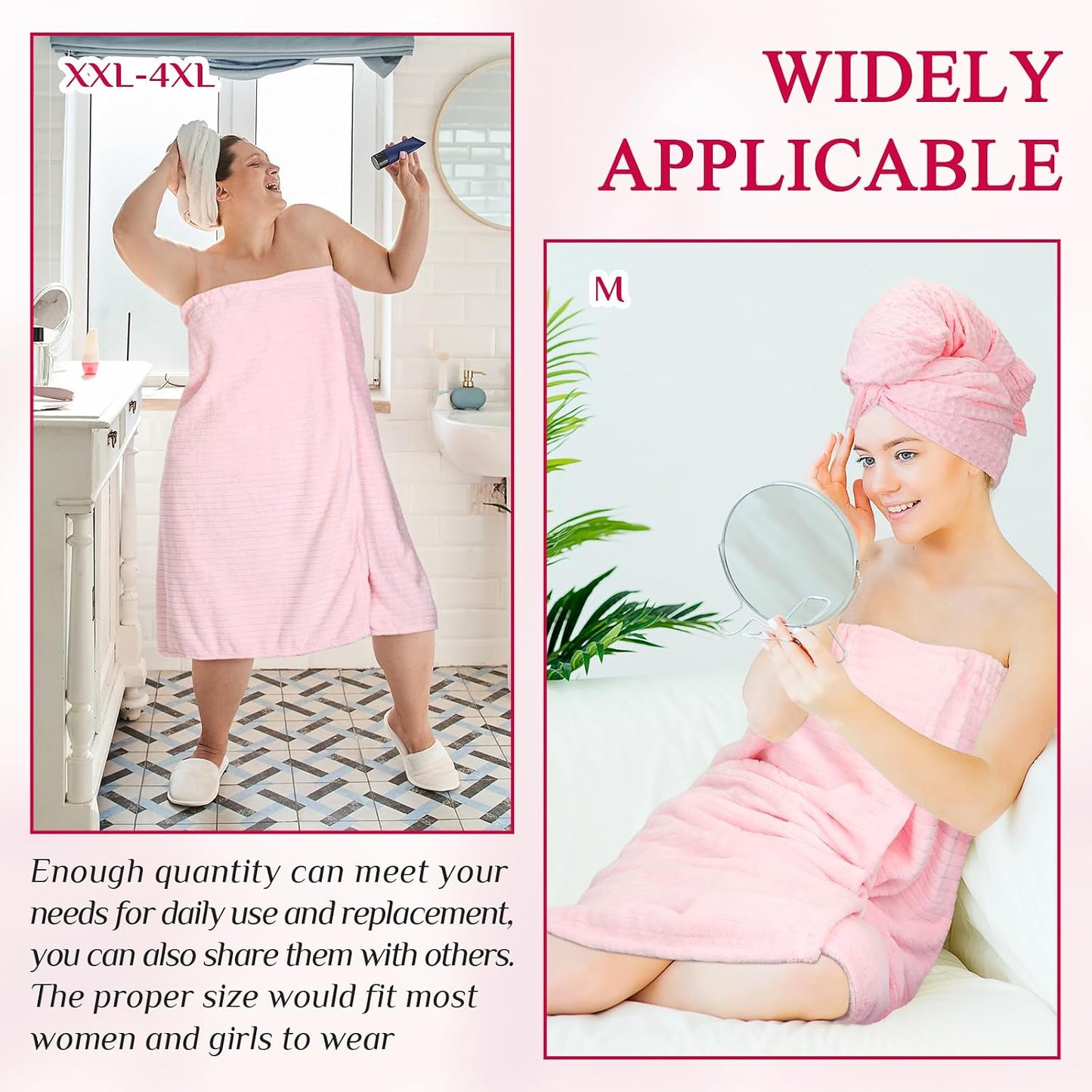Tigeen 2 Pcs Women's Towel Wrap Lightweight Spa Robe Stripes with Adjustable Closure, Elastic Top Soft Bathrobe Spa Wrap