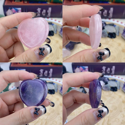 YATOJUZI Thumb Worry Stones for Anxiety Stress Relief Items Healing Crystals Natural Amethyst Rose Quartz Crystal Palm Pocket Stone Gemstones Meditation Reiki Spiritual Gifts for Women Men 2PCS