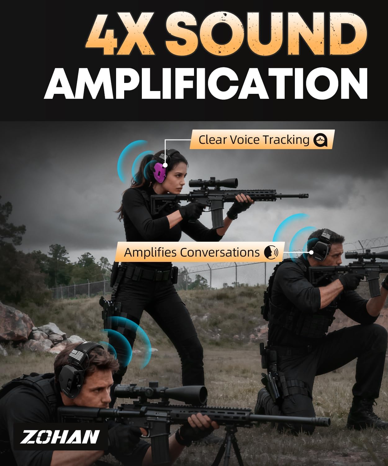 ZOHAN Electronic Shooting Earmuffs Built in Ambient Sound Amplifier, Hearing Protection for Shooters, NRR 23dB Noise Reduction, Ideal Gun Range Ear Protection Headphones for Hunting-Black&Purple