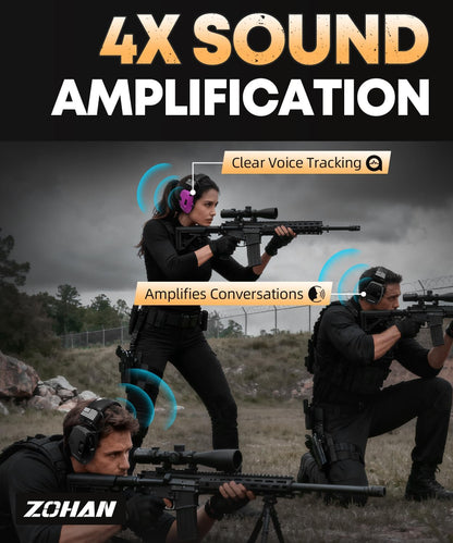 ZOHAN Electronic Shooting Earmuffs Built in Ambient Sound Amplifier, Hearing Protection for Shooters, NRR 23dB Noise Reduction, Ideal Gun Range Ear Protection Headphones for Hunting-Black&Purple