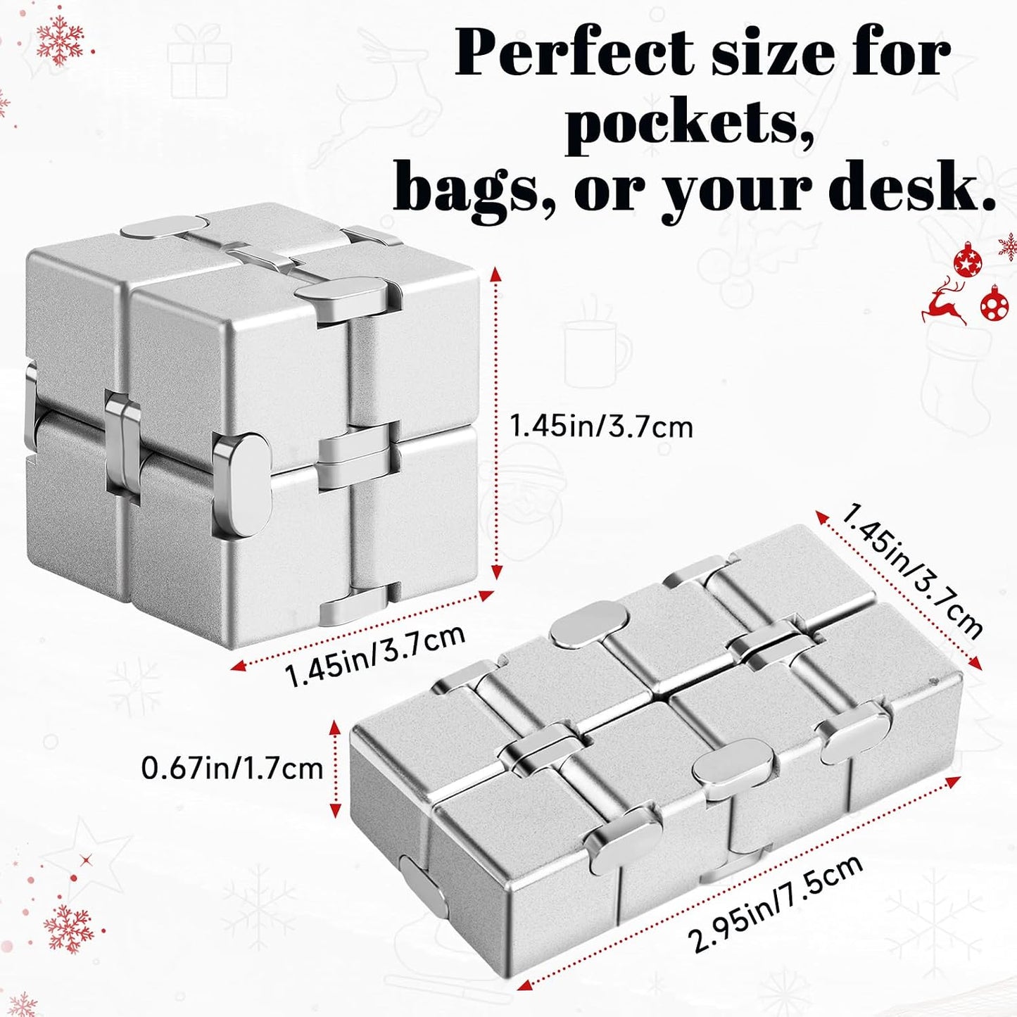 Bonison Infinity Cube Fidget Desk Accessory for Adults, Premium Aluminum Alloy Focus Tool with Carrying Case, Quiet Metal Device for Office, Meetings & Travel