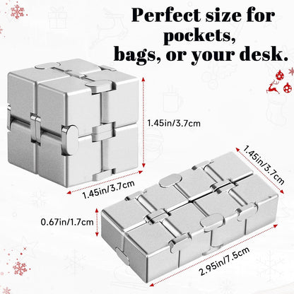 Bonison Infinity Cube Fidget Desk Accessory for Adults, Premium Aluminum Alloy Focus Tool with Carrying Case, Quiet Metal Device for Office, Meetings & Travel