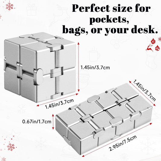 Bonison Infinity Cube Fidget Desk Accessory for Adults, Premium Aluminum Alloy Focus Tool with Carrying Case, Quiet Metal Device for Office, Meetings & Travel