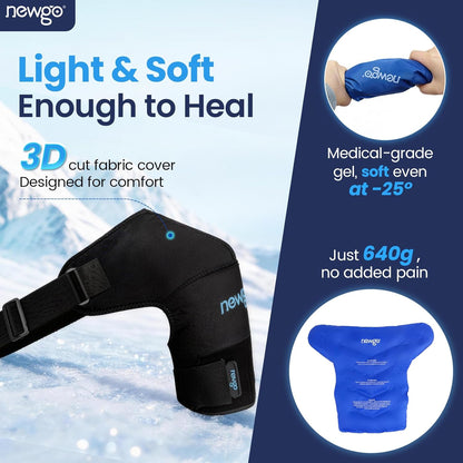 NEWGO Shoulder Ice Pack Wrap - FSA Eligible, Reusable Gel Cold Compression Sleeve for Rotator Cuff, Shoulder Surgery Recovery & Injuries, Tendinitis, Frozen Shoulder - Fits Both Shoulders