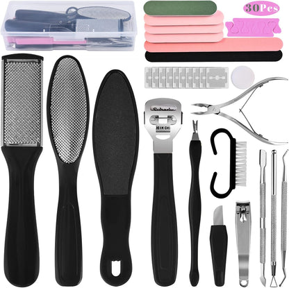 Professional Foot Care Kit, 30-Piece Pedicure Set with Foot File, Callus Shaver, Hard Skin Remover (Pink)