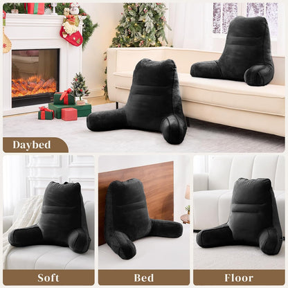 Sasttie Reading Pillows for Sitting in Bed Adult, Back Pillow Bed Sitting Up, Back-Rest Support Cushion for Sit Up on Couch, Sofa, and Floor, Dorm Essentials, Oeko-Tex Certified, Dark Grey