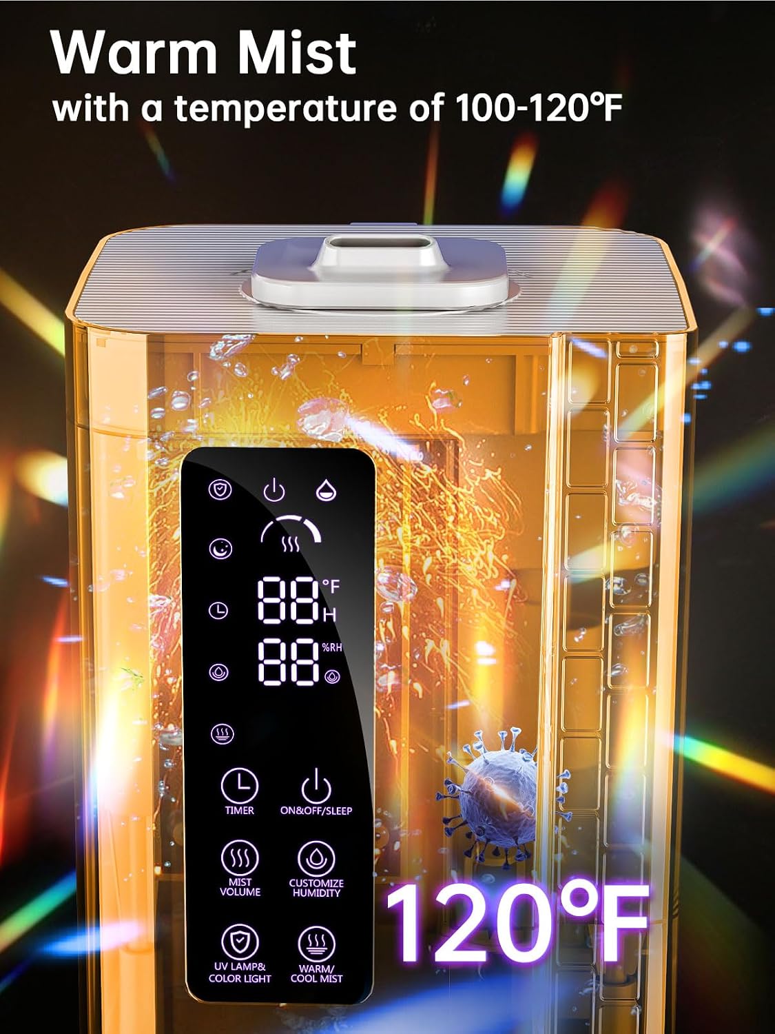 2.64Gal Humidifiers for Bedroom Large Room, Warm and Cool Mist up to 500ft², Top Fill Diffuser Ambient Light, 3 Mist Modes, 24H Timer, 35dB Quiet Humidifier for Home Office Plants