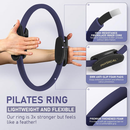 PhysKcal Pilates Kit, 15-Inch Pilates Ring with 1x Pilates Ball & 5X Bands | Aesthetic Home Pilates Equipment Set, Essential Kit for Beginners in Minimalist Style. Comes in Premium Packaging