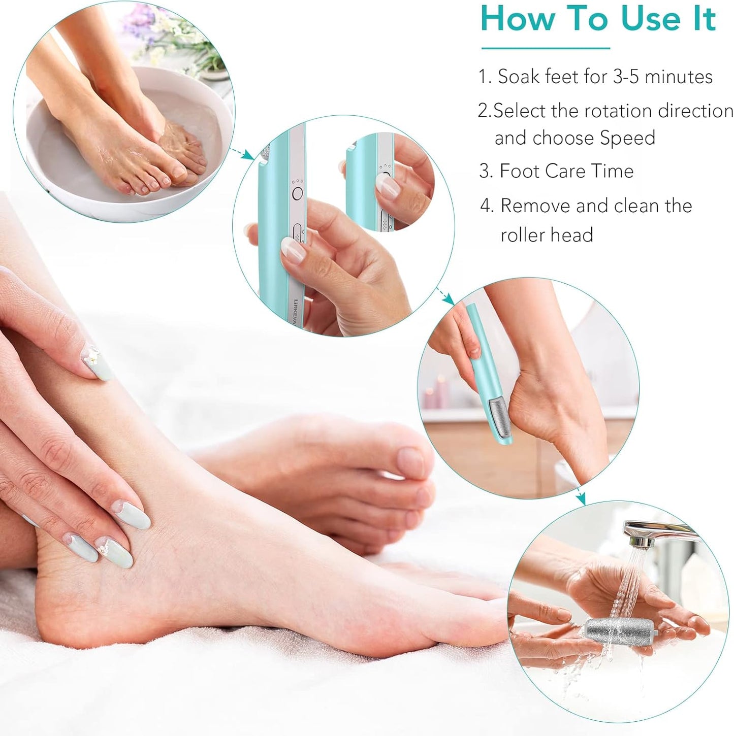 LINKEVAP Electric Callus Remover for Feet, Professional Pedicure Kit Foot Scrubber for Dry, Dead, Cracked, Hard Skin, at Home Feet Spa Care Kit for Men & Women (Cold White)