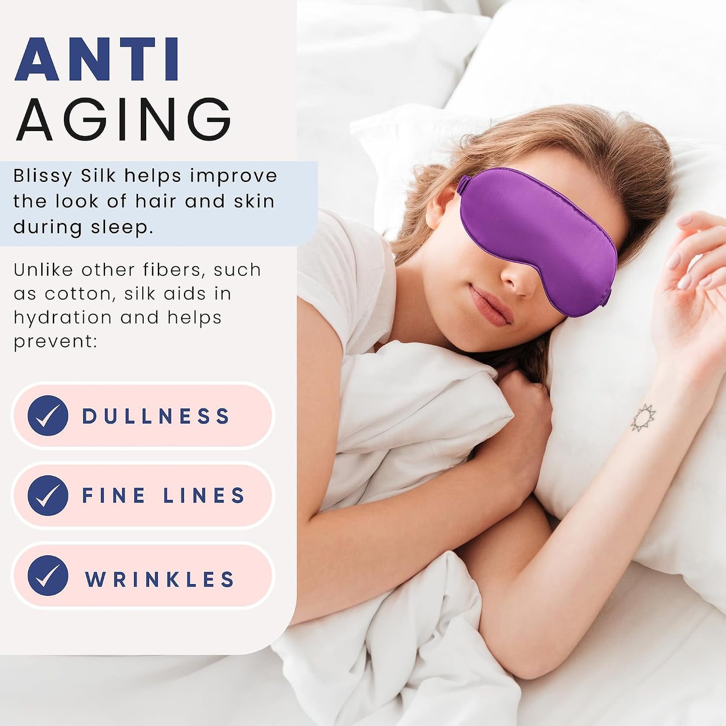 Blissy Silk Sleep Mask - Eye Sleeping Mask for Women & Men for Total Blackout - 100% Pure Mulberry Silk, 22 Momme 6a Fibers - Blindfold Sleep Mask Side Sleeper Eye Cover (Non Adjustable)