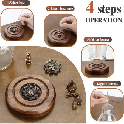 Glass Incense Holder for Sticks, Wooden Incense Stick Holder with Ash Catcher, Modern Insence-Stick Holder, Anti-Ash Flying Incent Holder for Yoga Spa Meditation Zen Home Decor (Transparent)