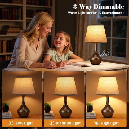 Seealle 16.1" Touch Table Lamps for Nightstand, 3-Way Dimmable Small Bedroom Lamps for Night Stands, Black Bedside Lamps for Living Room, Kids Room, End Table