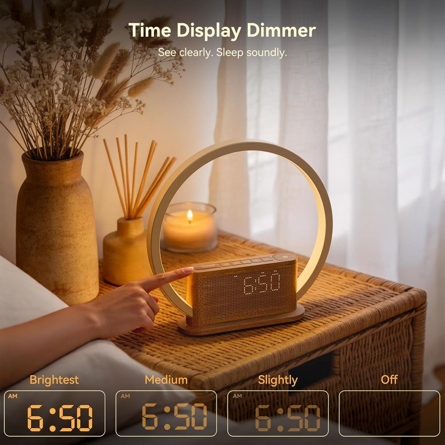 Alarm Clock with Sunrise & Sleep Sound Machine – Natural Wake-Up Light, Dual Alarms & Snooze, 20 Soothing Sounds, Dimmable Clock & Night Light, for Heavy Sleepers & Adults, Deep Wood Grain