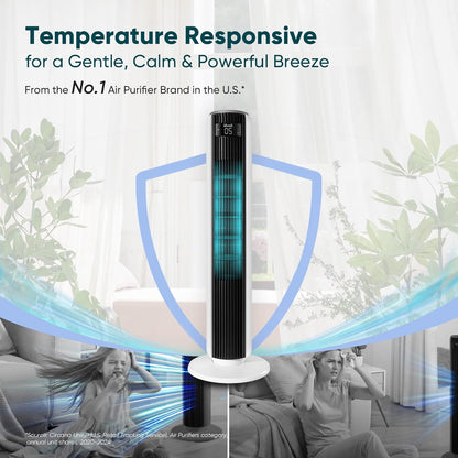 LEVOIT Tower Fan for Bedroom, Standing Fan with 36”-47” Adjustable Height, 90° Oscillating Room Fan, 28dB Quiet for Sleep, 23 ft/s Velocity, 5 Speeds 4 Modes, 12H Timer, Remoter, for Home, White