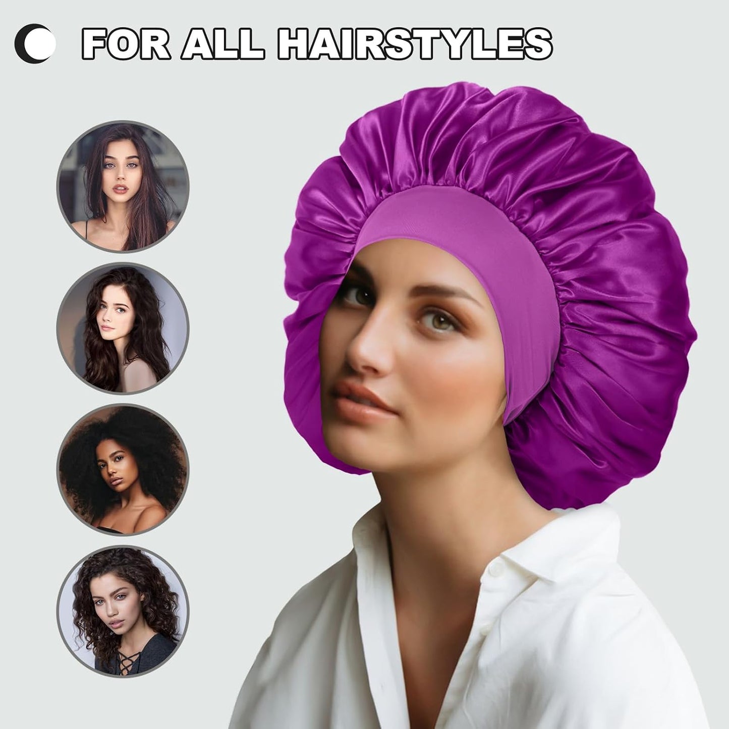 Extra Large Satin Bonnet Hair Cap for Women Men | 17inches, Jumbo Silk Sleep Cap, Wide Elastic Band for Braids Curly Hair Locs, Black
