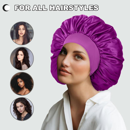 Extra Large Satin Bonnet Hair Cap for Women Men | 17inches, Jumbo Silk Sleep Cap, Wide Elastic Band for Braids Curly Hair Locs, Black