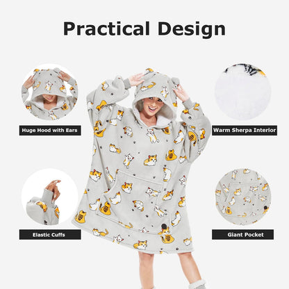 THREE POODLE Wearable Blanket Hoodie for Women, Oversized Sherpa Sweatshirt Blanket for Adults Men, Cozy Hooded Blankets, Gifts for Teen Girls Women Mom Sister