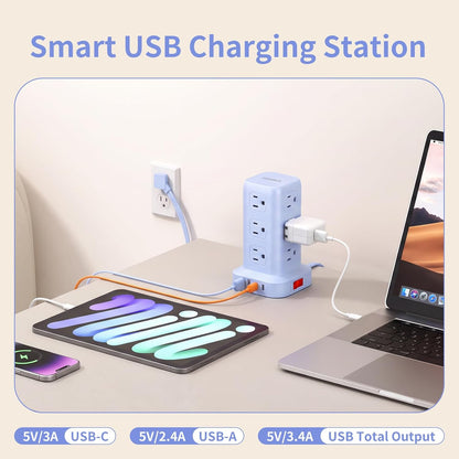 Extension Cord with Multiple Outlets, SMALLRT Power Strip Tower, Outlet Extender with 12 AC Outlets 4 USB, 6.5FT Extension Cord for Home Dorm Room, Office Supplies,Overload Protection