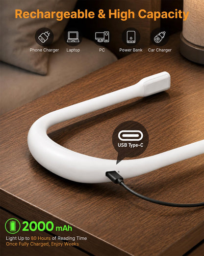 Neck Reading Light Book Lovers Gifts, Rechargeable 80Hrs Eye-friendly 3 Colors & Stepless Dimming Book Light for Reading, Christmas Stocking Stuffers for Men Women Camping Knitting Crochet Accessories