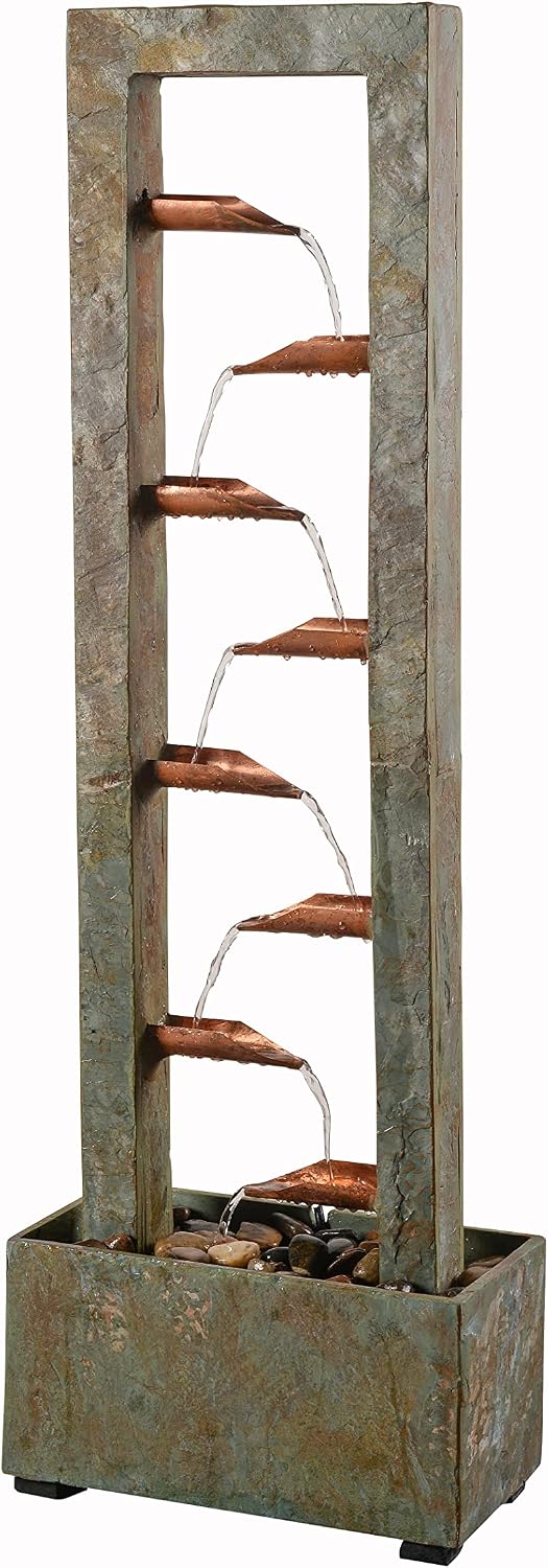 Kenroy Home Spillway Rustic Indoor Table Fountain, Slate and Copper, 19 Inch Height, 10 Inch Width, 6 Inch Depth