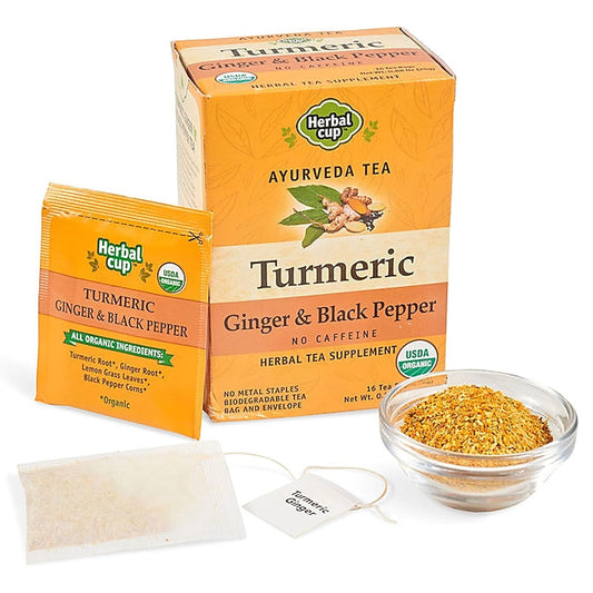Herbal Cup Ayurveda Turmeric Tea, Organic Ginger & Black Pepper, No Caffeine Herbal Supplement (16 Count, Pack of 3)