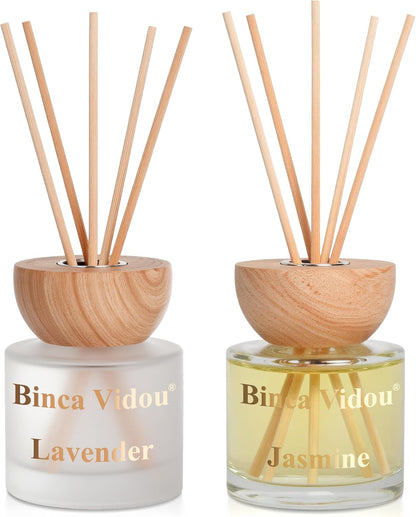 Reed Diffuser Set, Binca Vidou Lavender & Vanilla Natural Scent Oil Diffusers with Sticks for Home Office Bathroom Aromatherapy Decor 1.69oz x 2