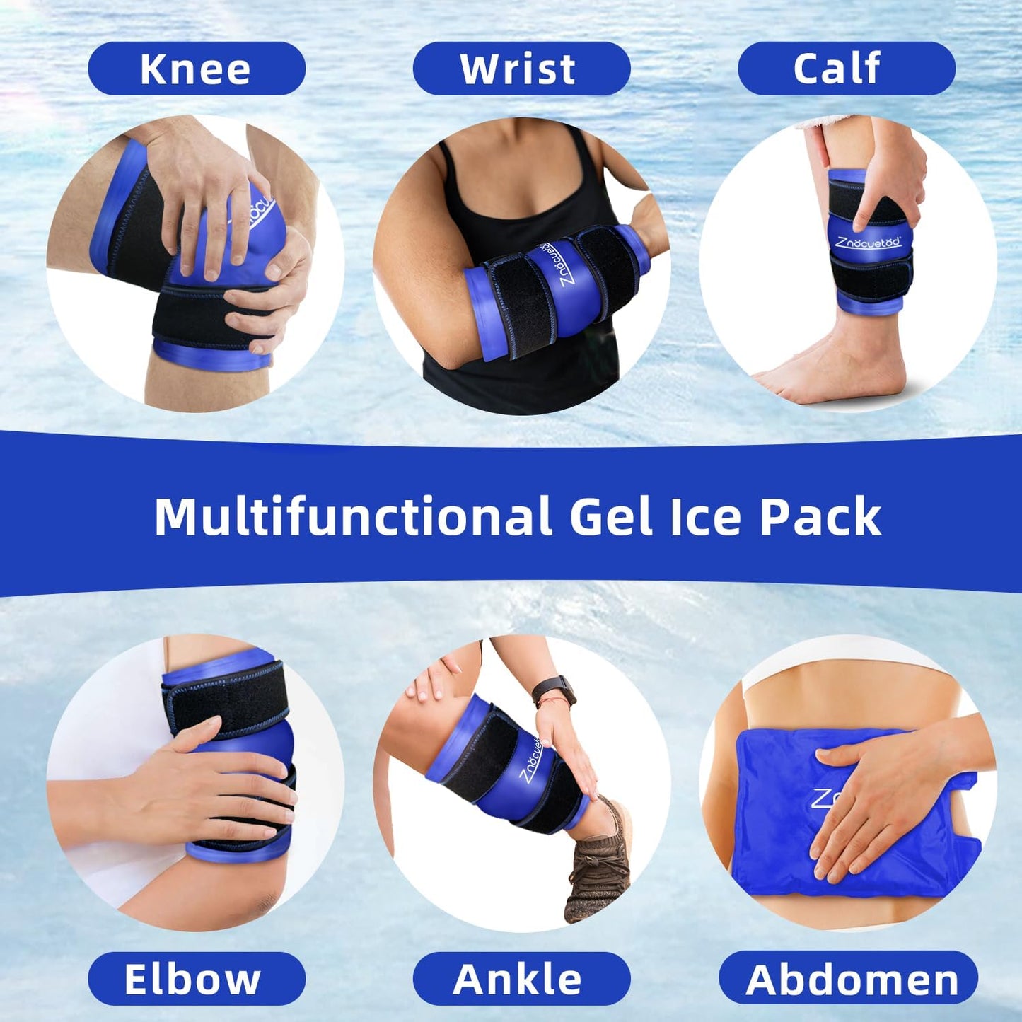 ZNÖCUETÖD Enhanced Knee Ice Pack Wrap 2 Pack for Pain Relief, Large Gel Ice Pack for Knee Leg Injuries Reusable with Cold Compression for Tendonitis, Arthritis, Swelling, Bruises, Surgery Recovery