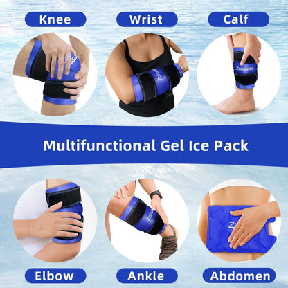 ZNÖCUETÖD Enhanced Knee Ice Pack Wrap 2 Pack for Pain Relief, Large Gel Ice Pack for Knee Leg Injuries Reusable with Cold Compression for Tendonitis, Arthritis, Swelling, Bruises, Surgery Recovery