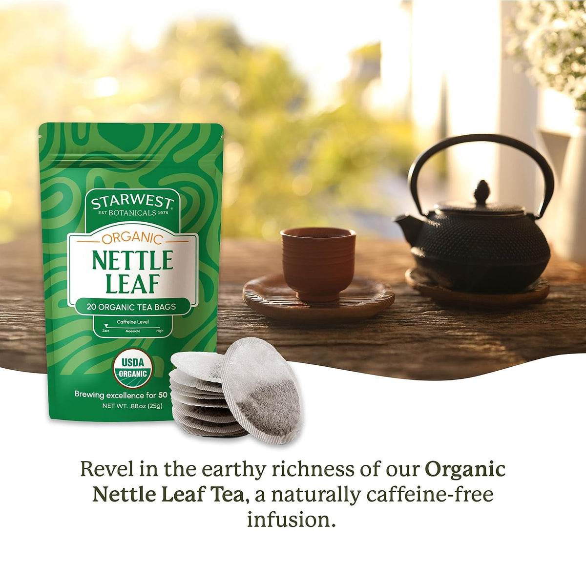 Starwest Botanicals Organic Nettle Leaf Tea, String Free Sachets - 20 Bags