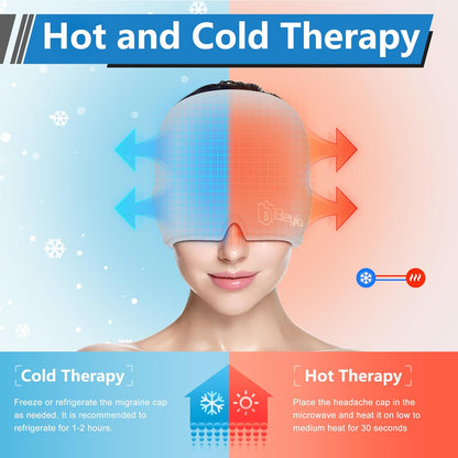 Migraine Relief Cap, All Around Gel Covered Reusable Headache Relief Cap, Black Migraine Cap for Headache Relief, Puffy Eyes