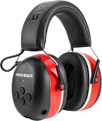 PROHEAR 037 Bluetooth 6.0 Hearing Protection Headphones with Rechargeable 1500mAh Battery, 30dB SNR Safety Noise Reduction Ear Muffs 120H Playtime for Mowing, Workshops, Snowblowing - Black