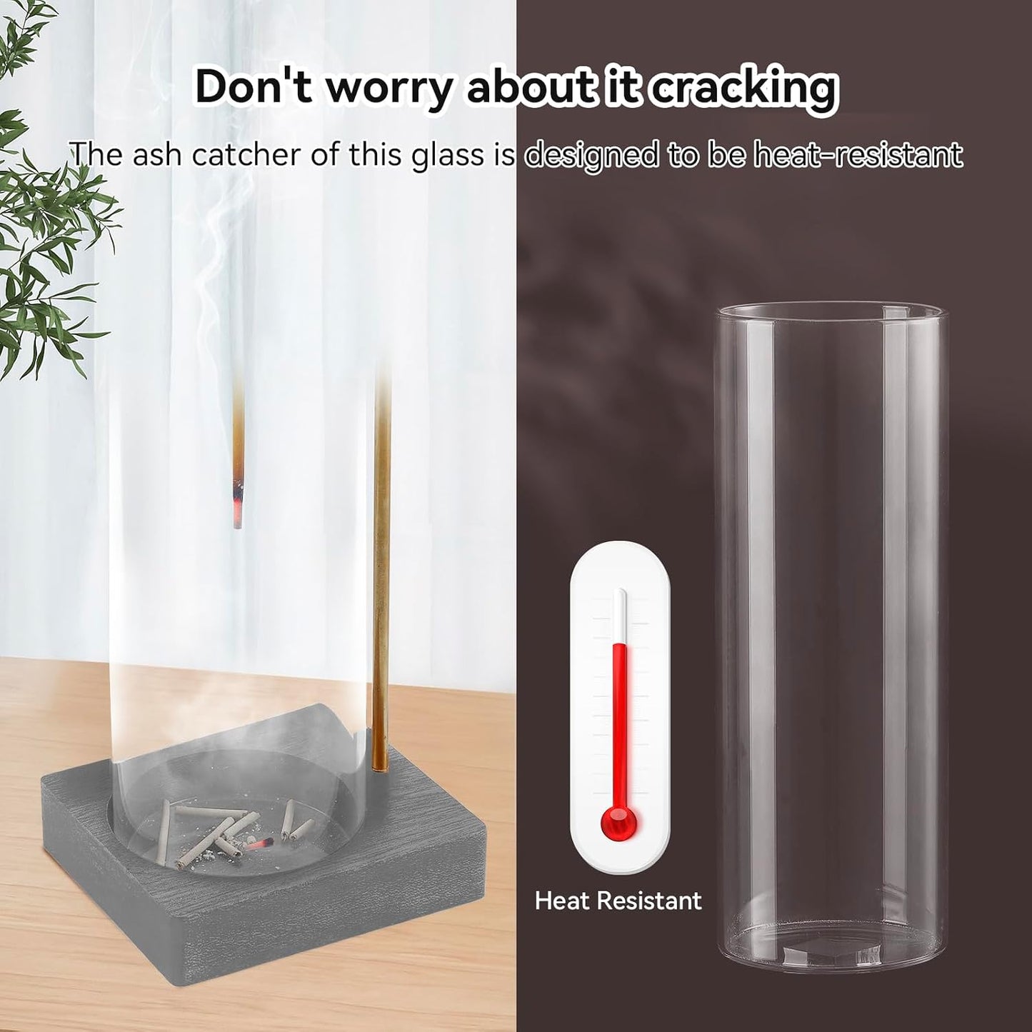 1 Pack Incense Holder for Sticks, Insence-Stick Holder Ash Catcher with Removable Glass [Anti-Ash Flying], Mess-Free Incense Burner Holder, Perfect for Meditation Yoga Relaxation, Home Decor