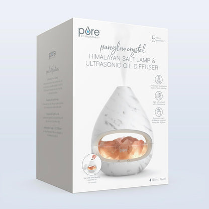 Pure Enrichment PureGlow Crystal - 2-in-1 Himalayan Salt Lamp & Ultrasonic Essential Oil Diffuser, Original Salt Therapy Lamp, 100% Pure Himalayan Salt, Ambient Glow, 160 mL 16-Hour Tank (White)