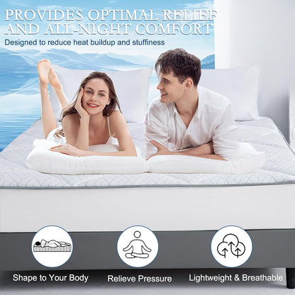 YOUR MOON Cooling Mattress Pad Queen Size for Hot Sleepers, Soft Breathable Noiseless Bed Pad Mattress Cover, Quilted Fitted Pillow Top Mattress Cover with 8"-16" Deep Pocket (Blue White, 60x80)