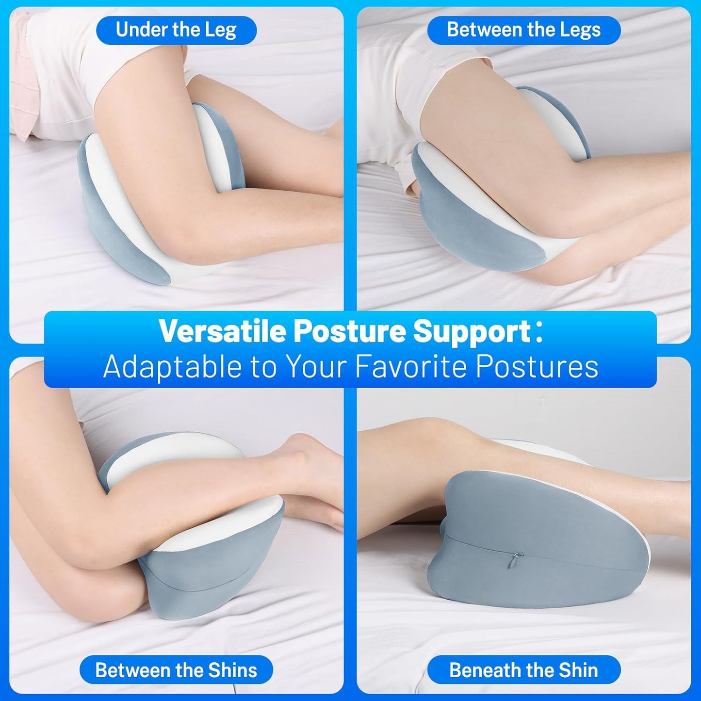 Knee Pillow for Side Sleepers, Leg Pillow with Cooling Cover, Memory Foam Body Pillow for Side Sleeping, Heart-Shape Cushion for Hip, Back & Sciatica Pain Relief, Grey