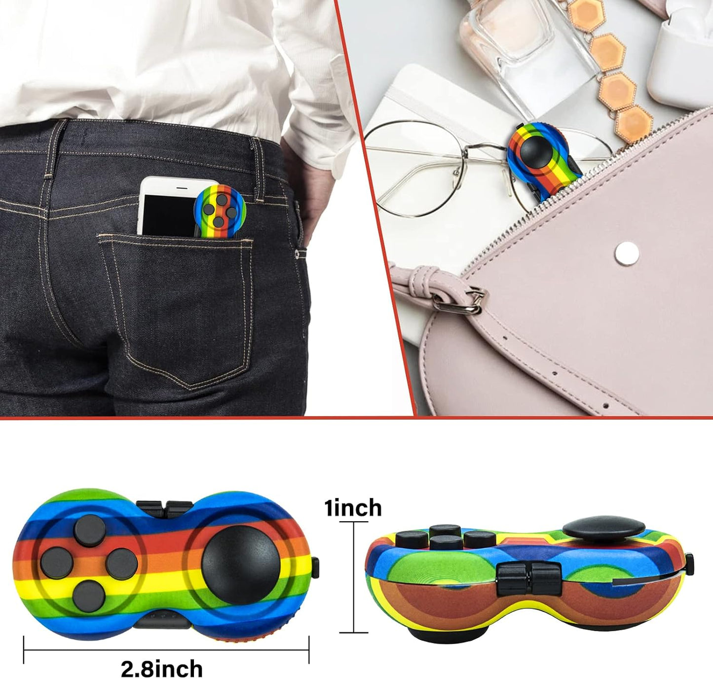 Original Fidget Toy Game, Rubberized Classical Controller Fidget Concentration Toy with 8-Fidget Functions and Lanyard - Excellent for Relieving Stress and Anxiety