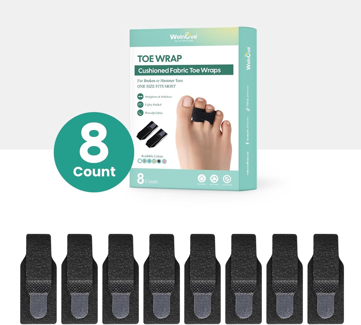 Welnove Hammer Toe Straightener - 8 Pack Broken Toe Wraps - Hammer Toe Corrector for Women - Toe Splints for Crooked Toes, Curled Toes, Bent Toes - (Large, Beige)