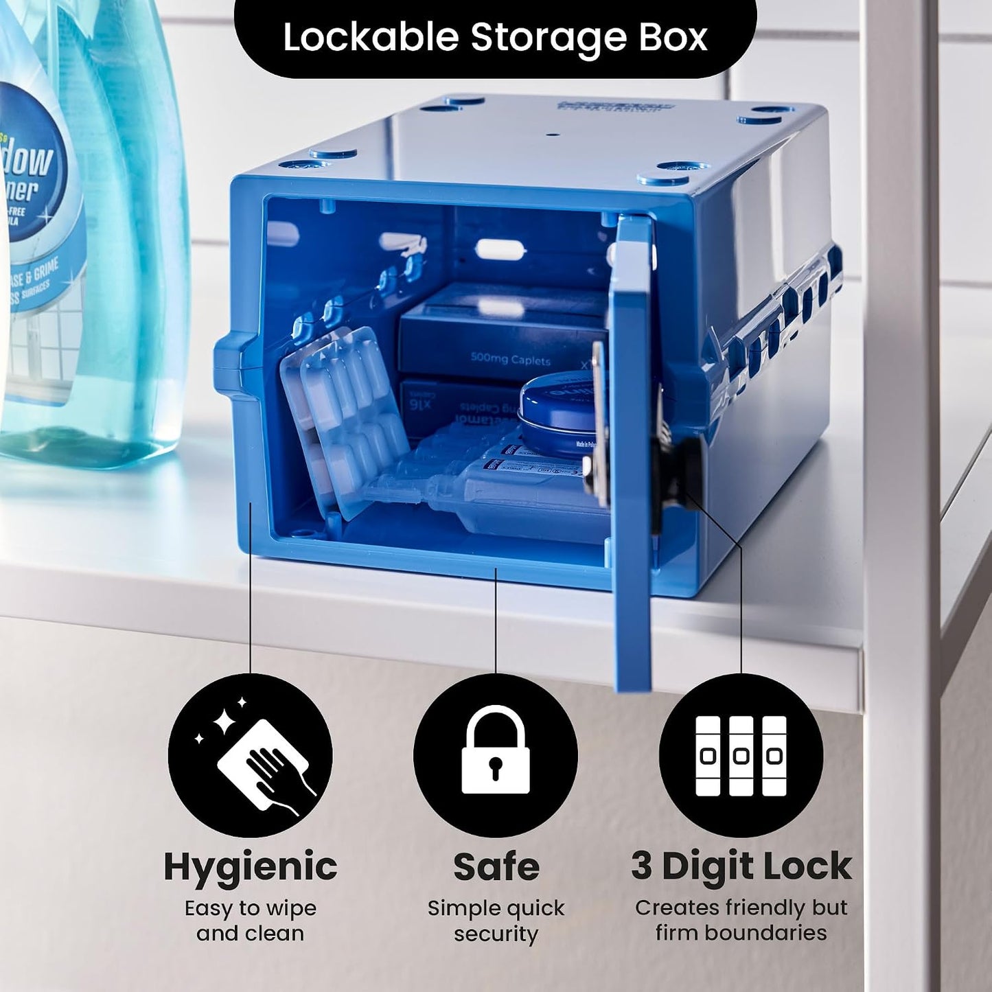 Lockabox Mini™ | Small Lock Box with Combination Lock (Half Letter Sized) | Mini Lockable Box for Small Medicines, Snacks & Mobile Phones | External Size 8.8 x 6.1 x 4.7 Inches (Crystal)