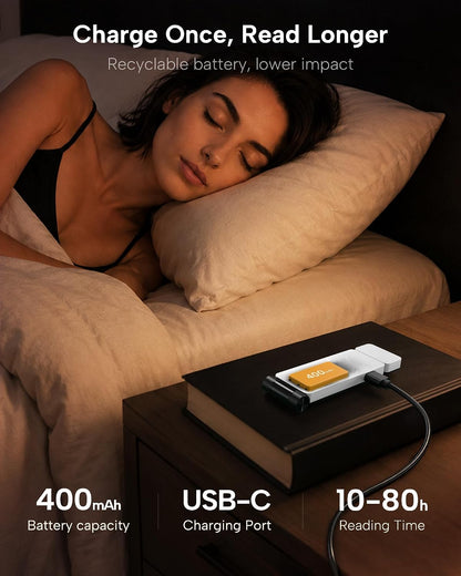 86lux Book Light, Rechargeable Clip-On LED Reading Light for Bed & Night Use - 3 Color Temperatures with Stepless Dimming, Ultralight Bookmark Design for Book Lovers, Grey