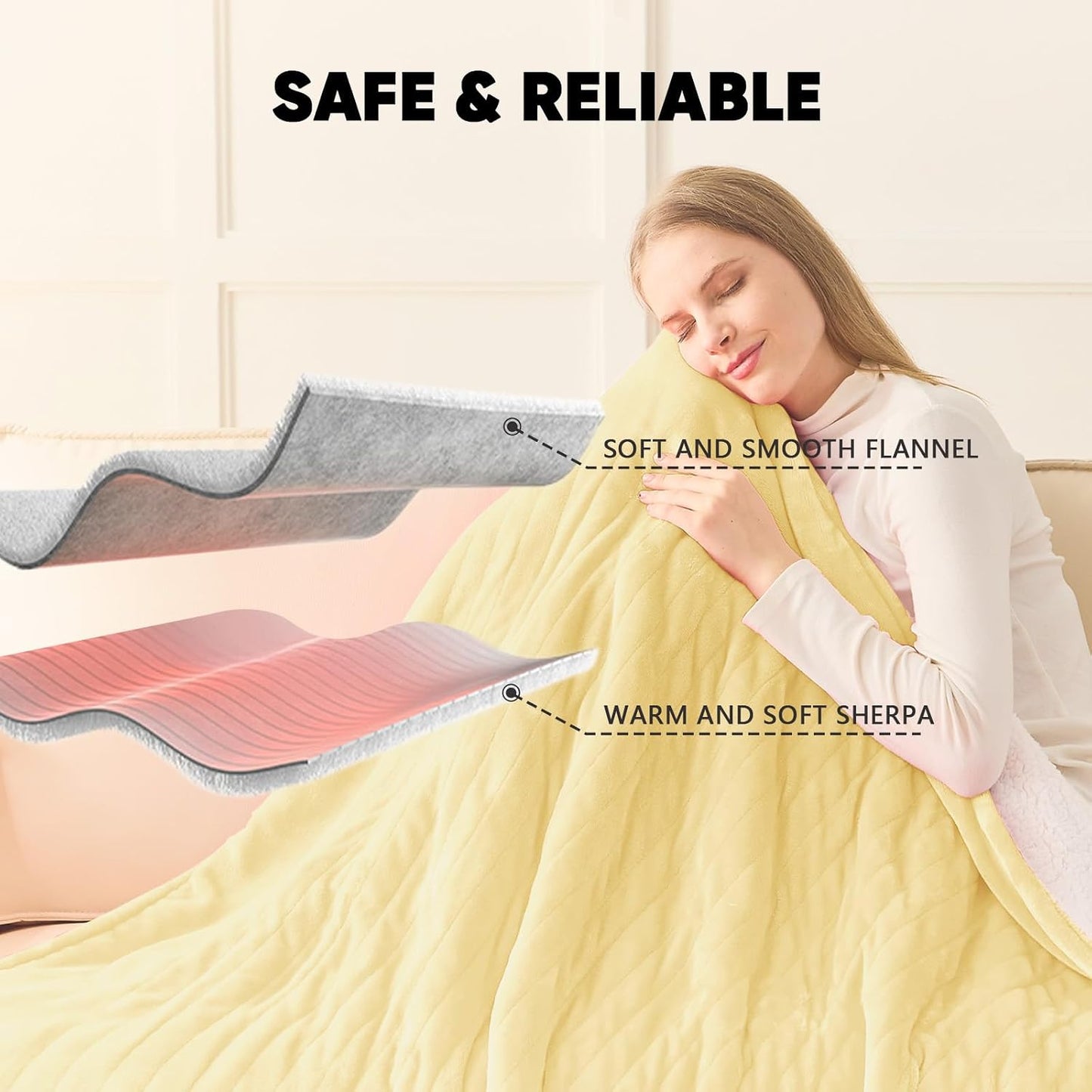 greenoak Heated Blanket Electric Throw 50"X60", Heating Blanket with 10 Heat Levels 1/2/4/6/8 Hours Auto-Off,Fleece Soft Sherpa Blanket,Gifts for Grandma Mom Seniors, Misty Grey