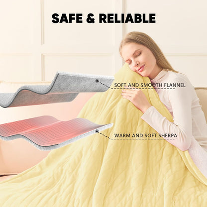 greenoak Heated Blanket Electric Throw 50"X60", Heating Blanket with 10 Heat Levels 1/2/4/6/8 Hours Auto-Off,Fleece Soft Sherpa Blanket,Gifts for Grandma Mom Seniors, Misty Grey