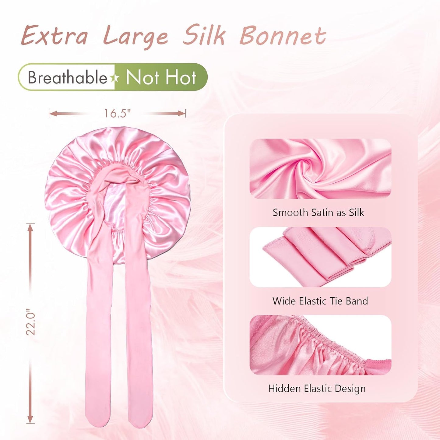 BONNET QUEEN Silk Bonnet for Sleeping for Women Satin Bonnet Night Cap for Curly Hair with Tie Band, Single Layer, Cream Pink