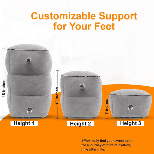 Inflatable Foot Rest Pillow for Airplane Travel - Adjustable Leg Rest for Long Flights, Baby/Toddler Airplane Seat Extender - Grey