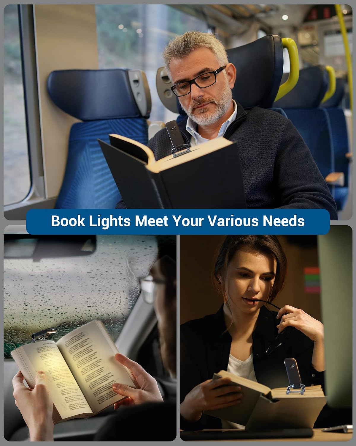 DEWENWILS USB Rechargeable Book Light for Reading in Bed, LED Book Reading Lights with Clip, Perfect for Bookworms, Kids, Warm White, Brightness Adjustable (Blue)