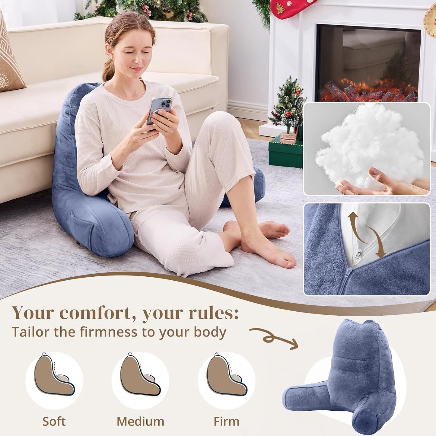 Sasttie Reading Pillows for Sitting in Bed Adult, Back Pillow Bed Sitting Up, Back-Rest Support Cushion for Sit Up on Couch, Sofa, and Floor, Dorm Essentials, Oeko-Tex Certified, Dark Grey