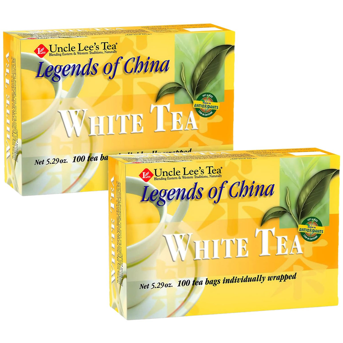 Uncle Lee’s Premium White Tea, Lightly Caffeinated, 100 Count 2-Pack– Antioxidant-Rich Bai Mu Dan in Individually Wrapped Tea Bags, 5.29 Oz Ea