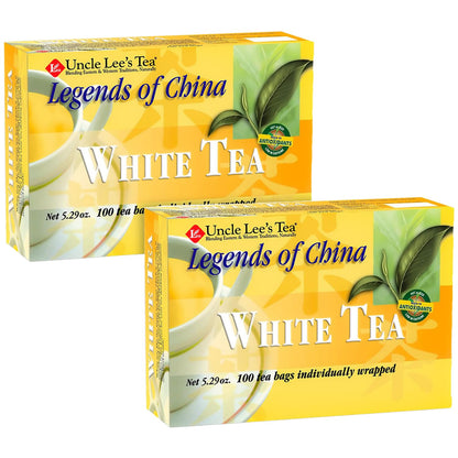 Uncle Lee’s Premium White Tea, Lightly Caffeinated, 100 Count 2-Pack– Antioxidant-Rich Bai Mu Dan in Individually Wrapped Tea Bags, 5.29 Oz Ea