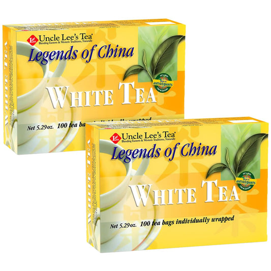 Uncle Lee’s Premium White Tea, Lightly Caffeinated, 100 Count 2-Pack– Antioxidant-Rich Bai Mu Dan in Individually Wrapped Tea Bags, 5.29 Oz Ea