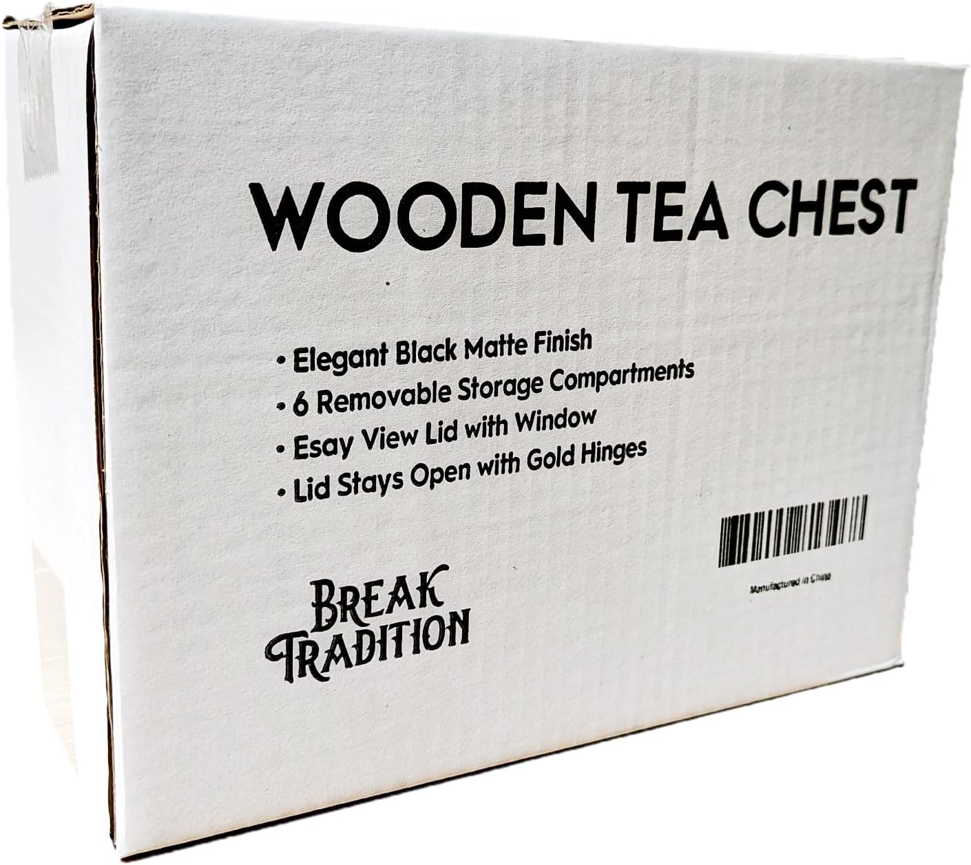 Break Tradition Wooden Tea Organizer For Tea Bags - 6 Compartments, Clear Top Window, Lid Stays Open (Black)