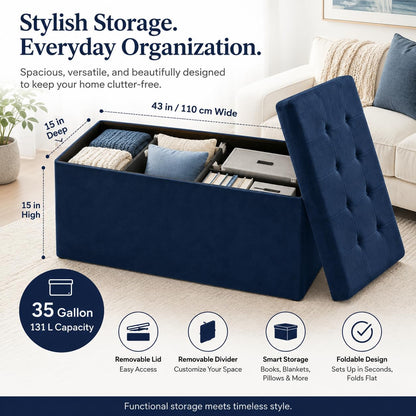 ALASDO Storage Ottoman Footrest Stool Small Ottoman with Storage Foldable Ottomans Foot Rest Footstool Bench for Living Room 17x13x13inches Grey